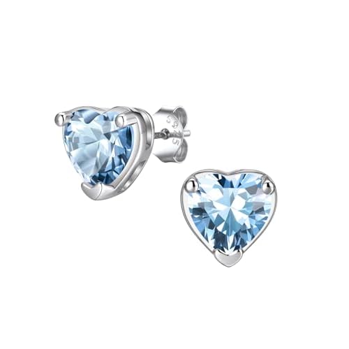 FindChic 2 Carat Birthstone Stud Earrings for Women, Round/Heart/Princess Cut Stud Earrings, Hypoallergenic Studs with 925 Sterling Silver Posts, 12 M