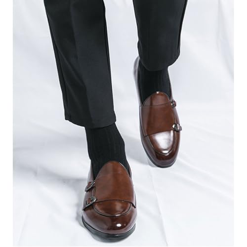 Mocasines con Hebilla para Hombre, Formales De Negocios Loafers Informales Cómodos Vestir Zapatos,Marrón,40 EU - imagen 5