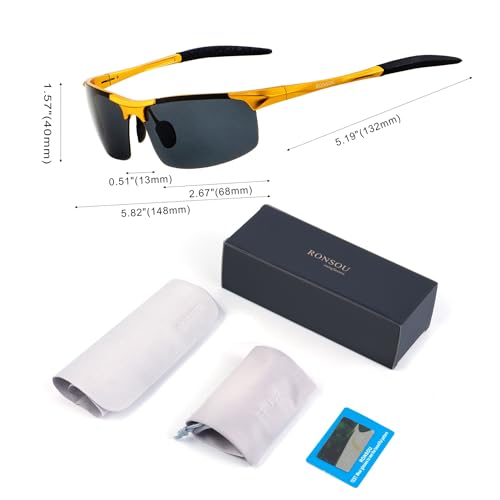 Image of RONSOU Mens Sunglasses Polarized Sport UV Protection Ultralight Al Mg Sunglasses for Men Fishing Driving Golf