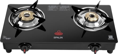 Image of AI Glass Automatic Gas Stove 2 Burner | Toughened Crystal Glass Top | Auto Ignition | ISI Certified | Durable Brass Burners | Sleek Black Countertop Gas Stove for Modern Kitchen