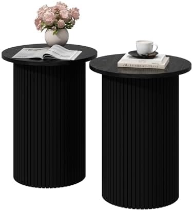 Wnutrees Round Fluted End Table, Small Accent Pedestal Side Table...