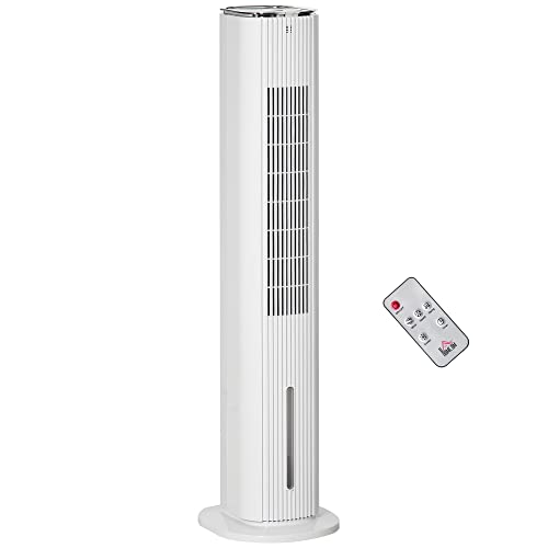 Homcom 42" 2-In-1 Evaporative Air Cooler, Portable Cooling Fan For Home Office With 3 Modes, 3 Speeds, Remote Control, Timer, Led Display, 1.3 Gal Water Tank, White #TOP9