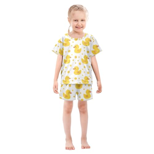 ALAZA Cute Yellow Duck Polka Dot Pajamas Short Sleeve 2 Piece Sleepwear Top and Bottom Pajama Set Unisex3