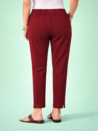 Image of KOTTY Women's Solid Straight Fit Ankle-Length Pants with Elastic Waist and Comfortable Stretch Fabric