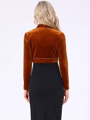 Image of Allegra K Women's Long Sleeve Velvet Shrug Cocktail Party Open Front Cropped Bolero Cardigan Top