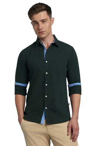 Image of Dennis Lingo Men Cotton Solid Slim Fit Casual Shirts