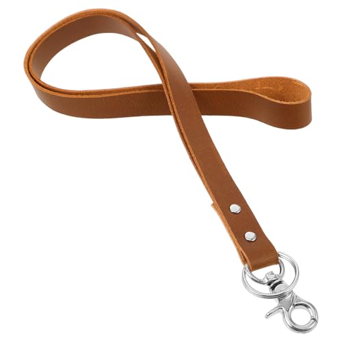 VILLCASE Vintage Light Brown Leather Lanyard with Metal Clasp, Keychain and Breakaway Badge Holder Strap for Employee Id Cards, Office Use and School Supplies