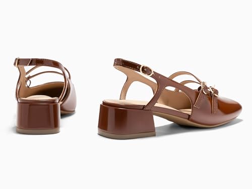 Image of Coutgo Women's Mary Jane Chunky Low Heels Slingback Pumps Closed Square Toe Wedding Dress Shoes