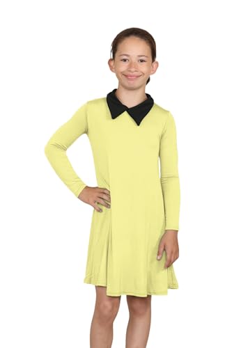 Hamishkane Girls Peter Pan Collared Swing Dress Kids Pastel Plain Flared A Line Long Sleeve Top 5-13 Yrs Yellow