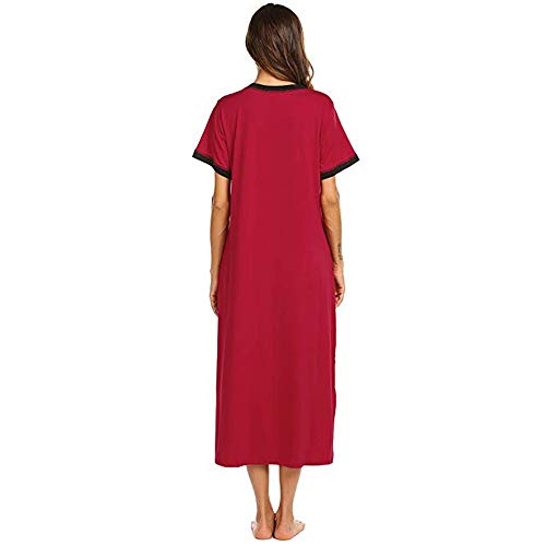 Chemise de nuit courte à manches ultra douce pour femme, rouge vin, XXL