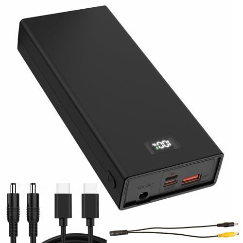 20000mAh Li-Ion Battery Pack, Mini UPS Uninterruptible Power Supply With DC 12V/USB-A/USB-C Outputs For Smartphones Speakers LED Strip Lights CCTV/IP Cameras Routers Modems Smartphones (20000 mAh)