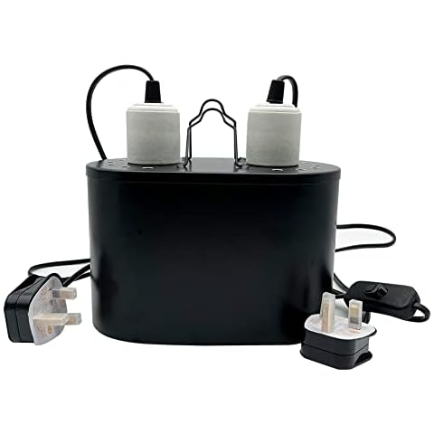 hisunfarm Dual Reptile Light Fixture for Reptile Dome Lamp Shade, UVB UVA Heating Lamp Fixture Double Lamp Cap Combo an-ti Hot Basket, Amphibian Terrarium Accessory Cover