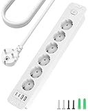 RivHillX Tischsteckdose Steckdosenleiste mit Schalter - 6 Fach Tischplatte Steckdose Einbausteckdose mit 2M, Steckdosenleiste Mehrfachsteckdose mit 2 USB C und 2 USB A
