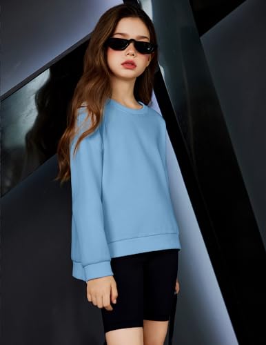Image of Arshiner Girls Crewneck Sweatshirt Long Sleeve Pullover Tops Drop Shoulder Sweatshirts Side Split