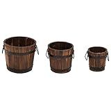 vidaXL Pflanzeimer Set 3 TLG., Pflanzkübel Set in 3 verschiedenen Größen, Blumentopf mit Metallgriffen, Pflanzgefäß Holzeimer, Massivholz Tanne