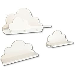 Estanteria Nube Amazon DODfactory Estantes de habitación para niña en Forma de Nube para decoración de habitación niña, Juego de 3 estantes de Nube, estantes de Pared Blancos y Perchas de Madera, Kit de Montaje