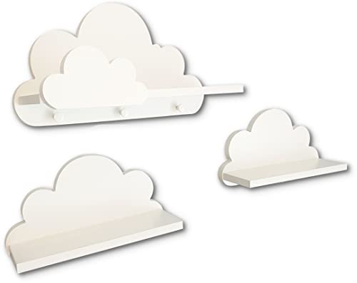 Mensole Nuvola Mensole A Nuvola Per Cameretta - Set Di 3, Bianco, Nephos, Fino A 5kg Libreria Cameretta