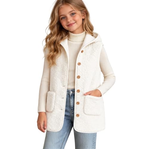 JiXiang Girls Vest Fleece Hooded Sharpa Button Down Sleeveless Long Jackets Vests Button Up Winter Warm Lightweight Outerwear - image 2