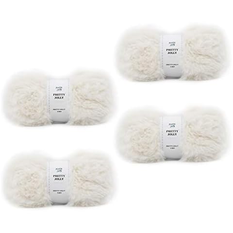 Pretty Jolly 4 Balls Faux Fur Yarn Super Soft Chunky Yarn Fluffy Yarn for Crochet Knitting Eyelash Yarn Polyester Yarn-Cream White Cover