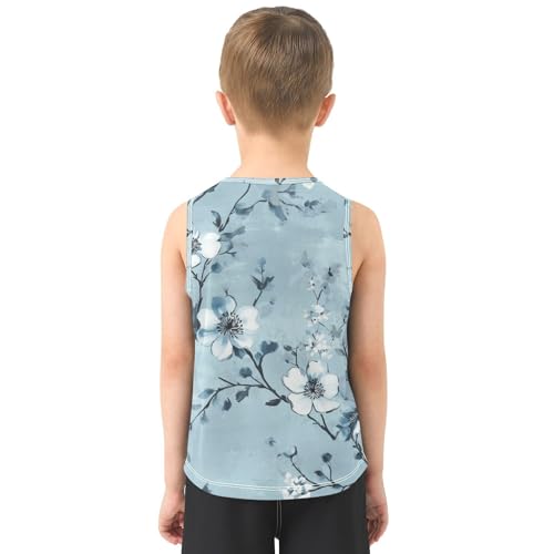 susiyo Blue Chinoiserie Flowers Boys Sleeveless Tank Top Girls Athletic T Shirt3