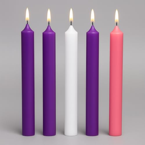 Christmas Advent Candles Set of 5 Candles. Size (2.2cm x 15cm)