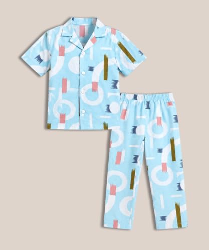 Image of 3BROS Unisex Pure Cotton Short Sleeve Kids Night Dress for Boys & Girls Nightwear /Sleepsuit /Sleepwear /Loungewear Night Suit for Boys and Girls Top and Pyjama Combo Set