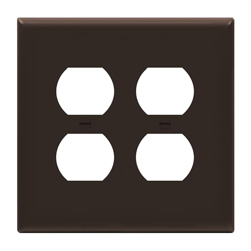 Image of ENERLITES Duplex Receptacle Outlet Wall Plate, Midway Size 2-Gang 4.88 inch x 4.92 inch, Unbreakable Polycarbonate Thermoplastic, UL Listed, 8822M-BR, Brown