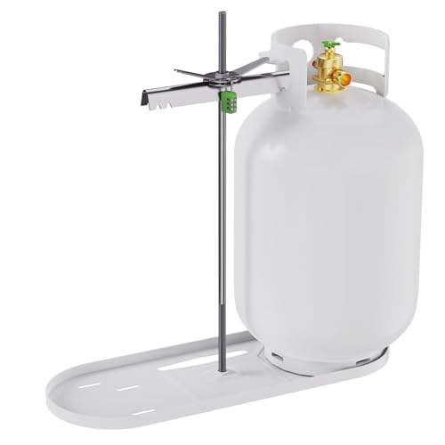 RVMATE RV Dual Propane Tank Mounting Rack with Locking Device for 30 lb Tanks, White, Dual RV Propane Tank Cylinder Rack with Lock for Travel Trailer Hitch Frame