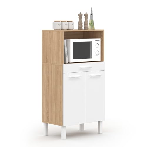 IDMarket - Buffet mi-Haut de Cuisine pour Micro-Onde 60 cm CINA 1 tiroir 2 Portes façon hêtre et...