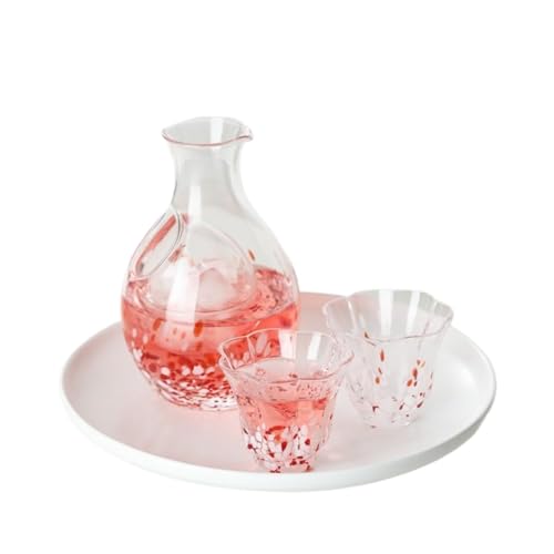 REENEW 日本酒3点セット、冷酒グラスセット、冷酒グラス、日本酒クリスタルグラスホームセット、高見えする小型生ワインセット (ピンク)