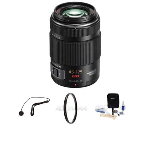 Panasonic Lumix G X Vario PZ 45-175mm f/4.0-5.6 Aspherical Lens for Micro Four Thirds, Black, Bundle with Tiffen 46mm UV Filter, Lens Cap Tether, Cleaning Kit -  Adorama, H-PS45175K K
