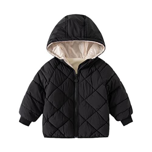 Boys Girls Winter Jacket Toddler Kids Plaid Quilted Fleece Lined Zipper Warm Coat Solid Hooded Outerwear with Pockets