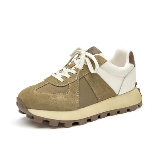 BEAU TODAY Sneakers for Women Genuine Leather Patchwork Casual Walking Shoes Retro Non-Slip Comfortable Lightweight Breathable Tennis Running Shoes