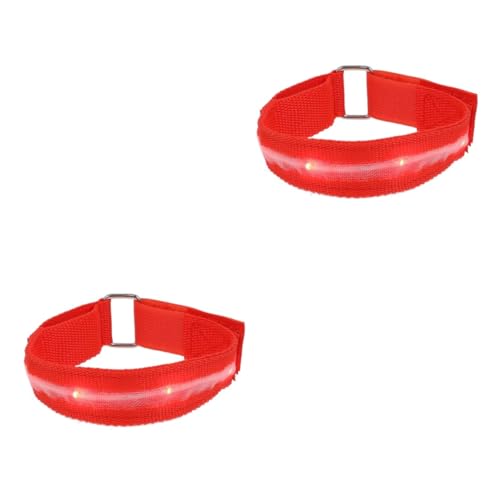 VANZACK 2 pcs Glowing Running Arm Light LED Night Safety Wristband for High Visibility Running Cycling and Walking for Outdoor Activities and Nighttime Use Red