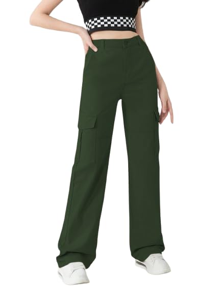 Image of KATECLO High-Waist Baggy Cargo Cotton Pants for Women | Stylish Casual Cargo for Girls