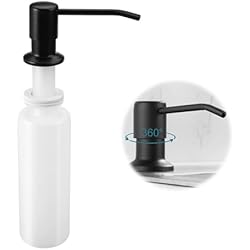 Encimera Cocina Fregadero Integrado 350ML Dispensador de Jabón de Cocina, Dispensadoe Jabon Cocina Bajo Encimera, Dispensador Jabon Fregadero Acero Inoxidable Botella de Plástico, Relleno Superior, para Baño, Cocina, Fregadero (Negro)