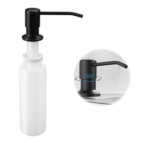 Distributeur de Savon Encastrable, 350ML Distributeur de Savon pour Évier de Cuisine en Acier Inoxydable, Distributeur Liquide Vaisselle Intégré avec Pompe Rotative...