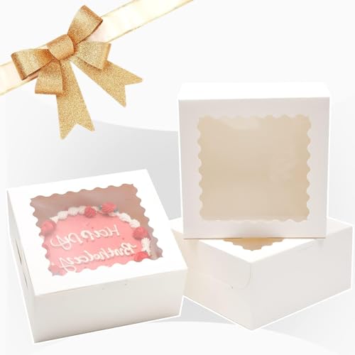 Gcardist 10x10x5 Inch Cake Box Set - 5 White Cake Boxes with Window & 5 Round Cake Boards, Perfect for Desserts - Image 4