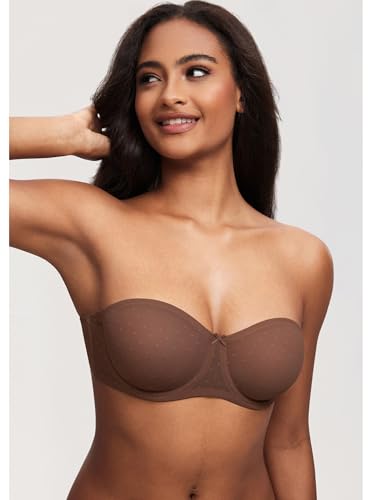 Image of DOBREVA Women's Mesh Strapless Bra Sheer Unlined See Through Underwire Bras Plus Size