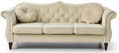 Majestic Wooden Hub - 3 Seater Luxary Designed Velvet Tuffted Sofa Set for Living Room, Hallways, Offices, Bedroom (Cream)