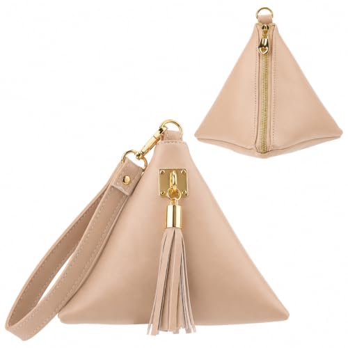 Image of Women Synthetic Leather Clutch Wallet Triangle Wristlet Purse with Wrist Strap