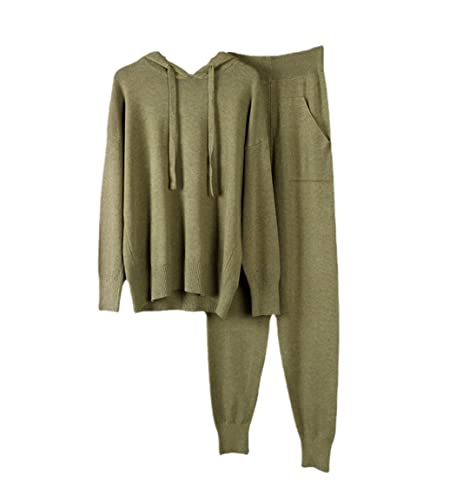 Survêtement en cachemire pour femme, tricot de luxe vert et coupe sarouel