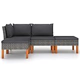 Gecheer 4-TLG. Lounge Gartenmöbel Set, Garten-Lounge-Set mit Kissen, Balkonlounge, Terrassensofa, Rattansofa, Sitzgruppe, Gartensofa Ecksofa Mittelsofa Poly Rattan Grau Kissen Farbe: Anthrazit