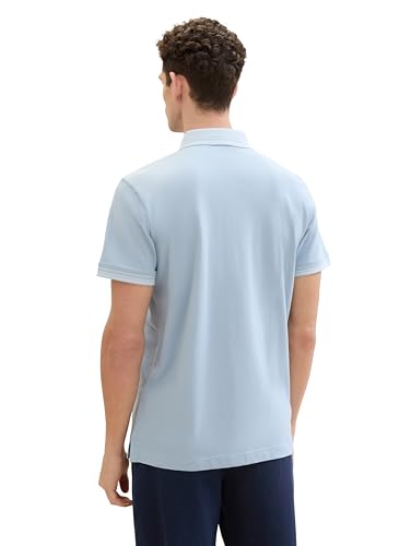 TOM TAILOR Herren Basic Piqué Poloshirt mit Logo-Print , Foggy Blue, L – Ansicht 3