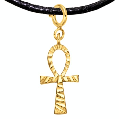 Pendentif Ankh Artisanal Cadeau Argent Sterling, Collier Cadeau Parfait – Charme Croix Égyptienne, 925 Argent, Croix de Vie Ankh (Argent Sterling 925 + PLAQUÉ OR,...