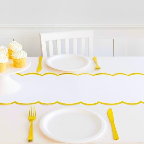 Chemin de table en feuille d'aluminium dorée avec bordure festonnée pour réception