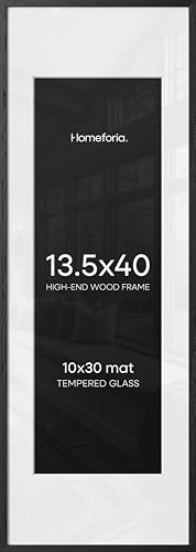 Image of Homeforia 13.5x40 Black Wood Picture Frame, High End Oak 13.5x40 Panoramic Poster Frames with Mat 10x30 Art, 13.5 x 40 Wooden Frame Matted to 10 x 30, 40x13.5 Frame, Tempered Glass, Wall Kit, Set of 1