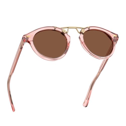 Image of CARFIA Double Bridge Small Acetate Sunglasses for Women Polarized, Retro Metal Brow Ladies Sunnies Fashion Round Eyewears
