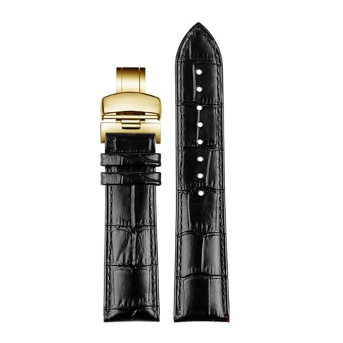 Bracelet de montre en cuir noir et or 22mm idéal au bureau ou en soirée