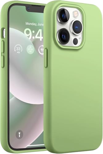 Image of Elzzi Liquid Silicone Gel Rubber Microfiber Candy Non-Slip Full Body Protective Shockproof Phone Back Cover Compatible for iPhone 13 Pro 2021 (Matcha Green, 6.1 Inch)